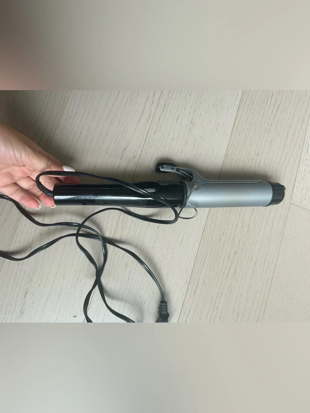 Silver Barrel Curling Iron with Black Handle